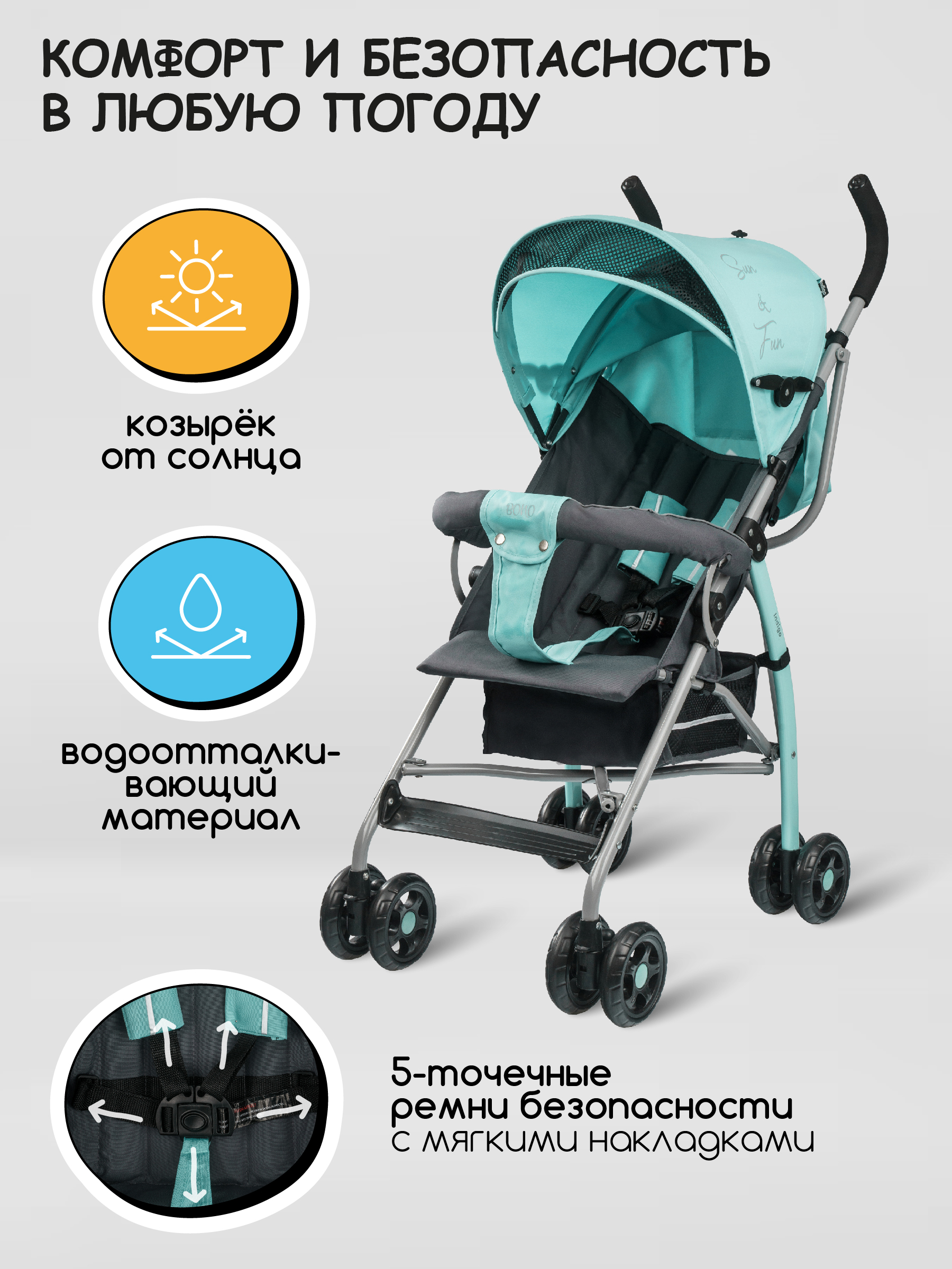 Коляска прогулочная Indigo Bono мятный - фото 3