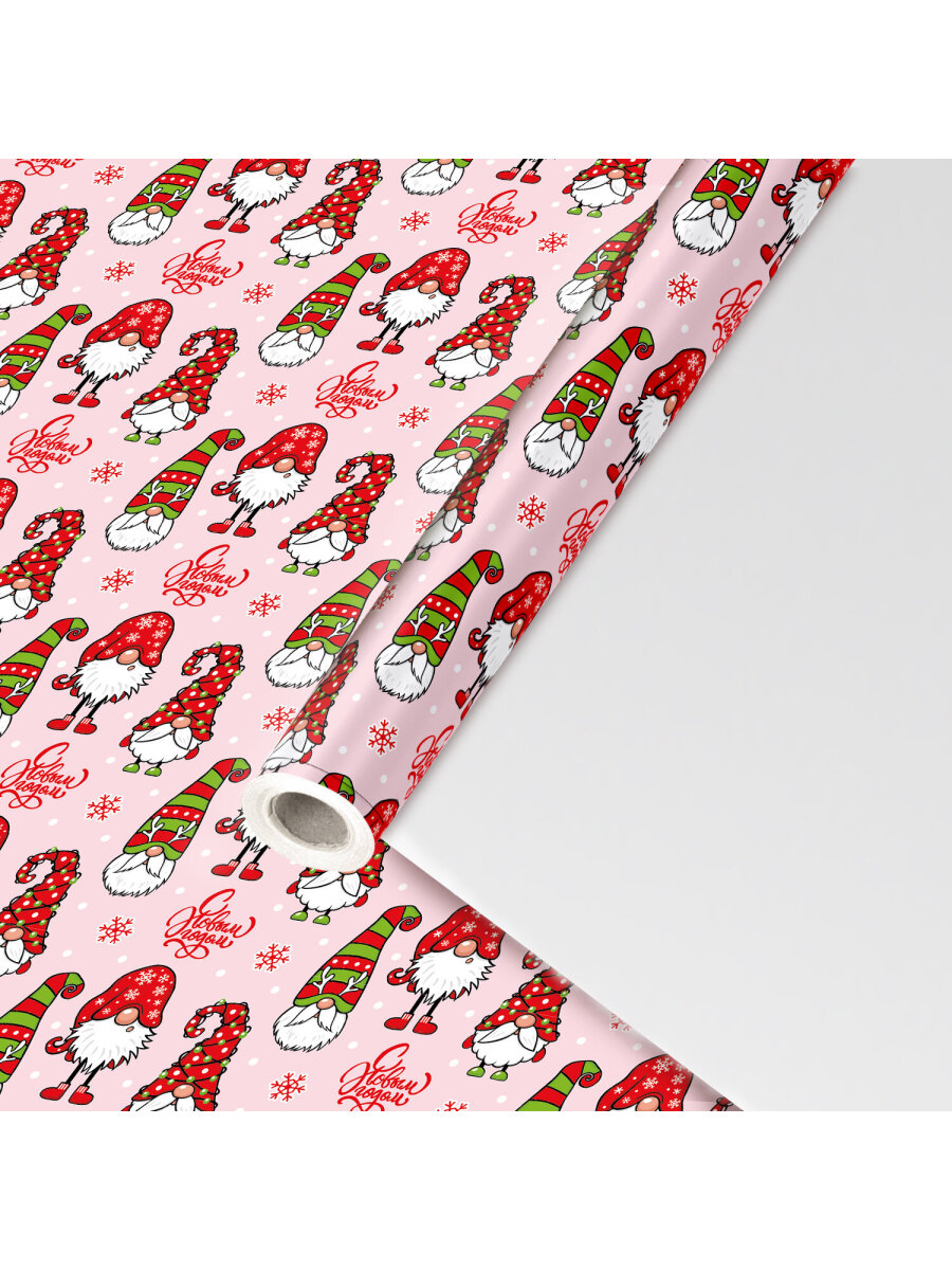 Упаковочная бумага Золотая сказка для новогодних подарков в рулоне 70 см х 10 м Гномики - фото 2