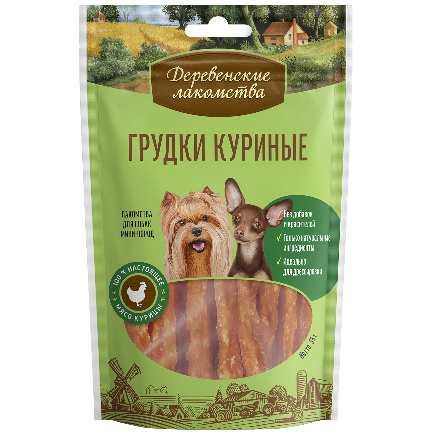 Лакомство для собак Деревенские лакомства мини пород грудка курица 55г - фото 1