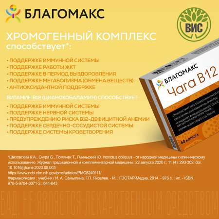 БАД Благомакс ЧАГА экстракт с витамином В 12 капсулы №60
