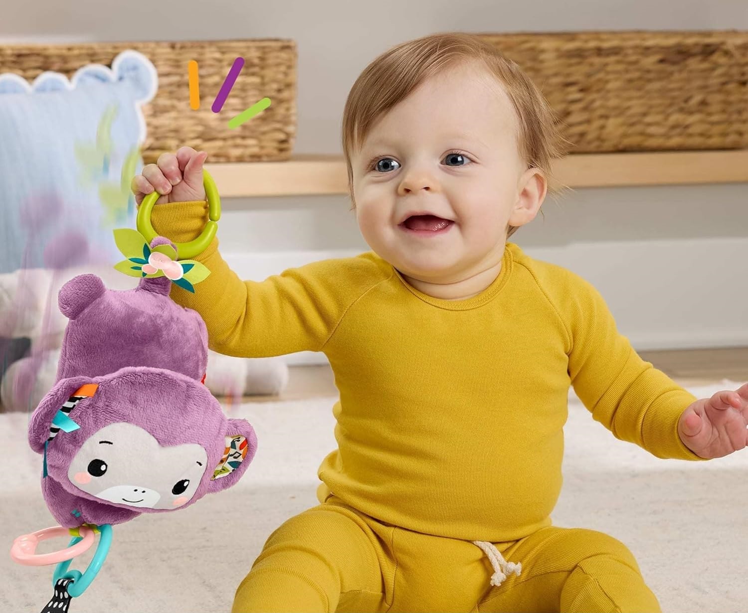 Игрушка Fisher Price подвеска Фиолетовая обезьянка - фото 3