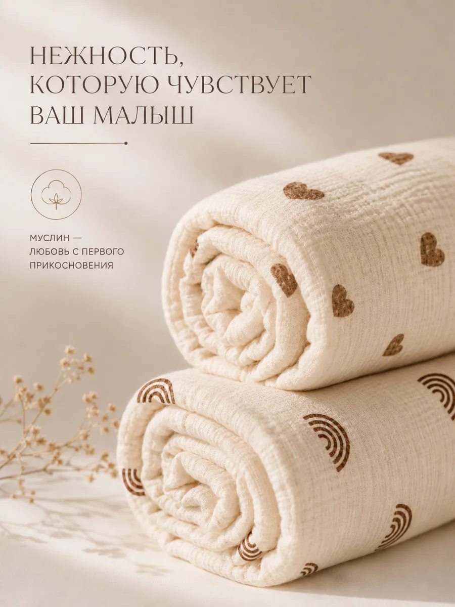 Пелёнка Moya ta Сердце муслин 100х100 см 2 шт. - фото 8
