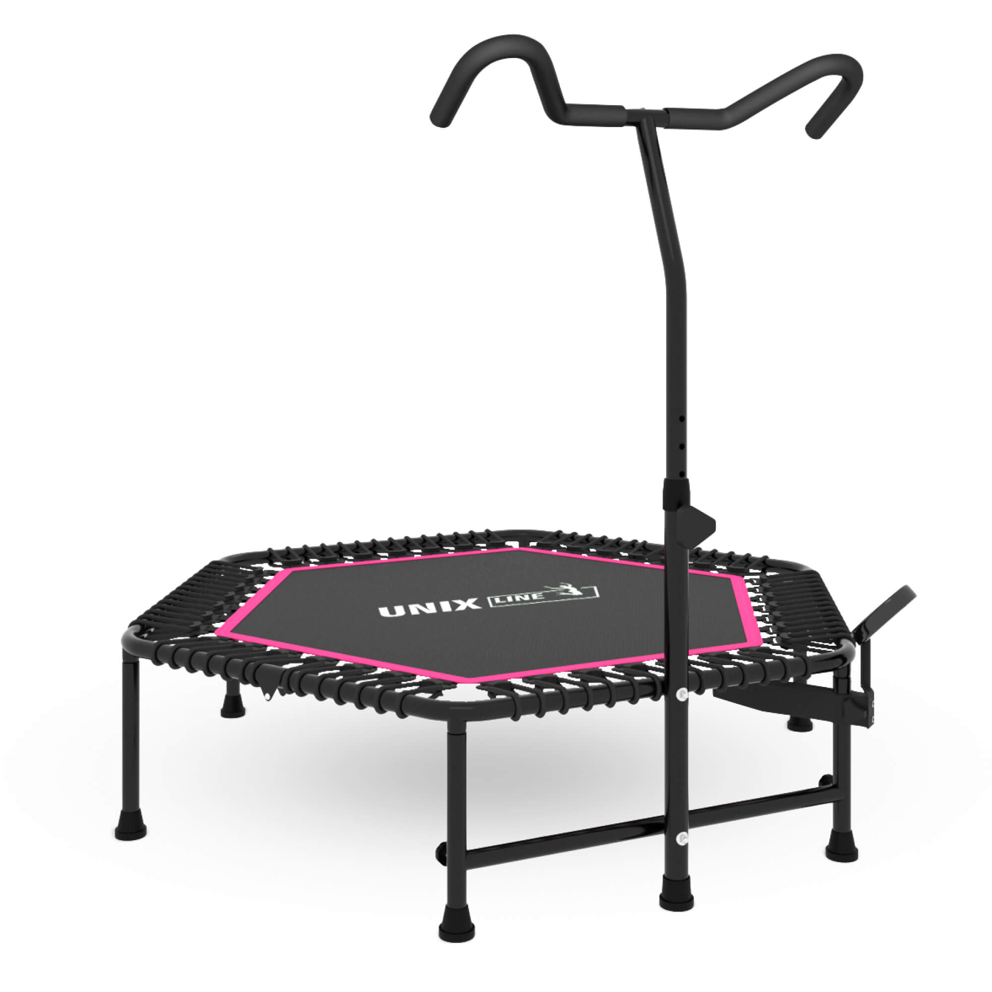 Батут спортивный с ручкой UNIX line Fitness pro pink диаметр 125см до 130 кг счетчик прыжков - фото 16