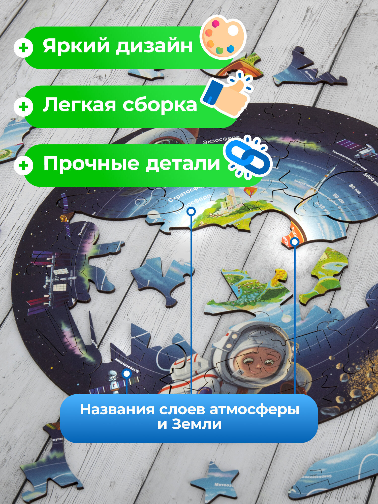 Пазл Globen карта Строение Земли деревянный - фото 2