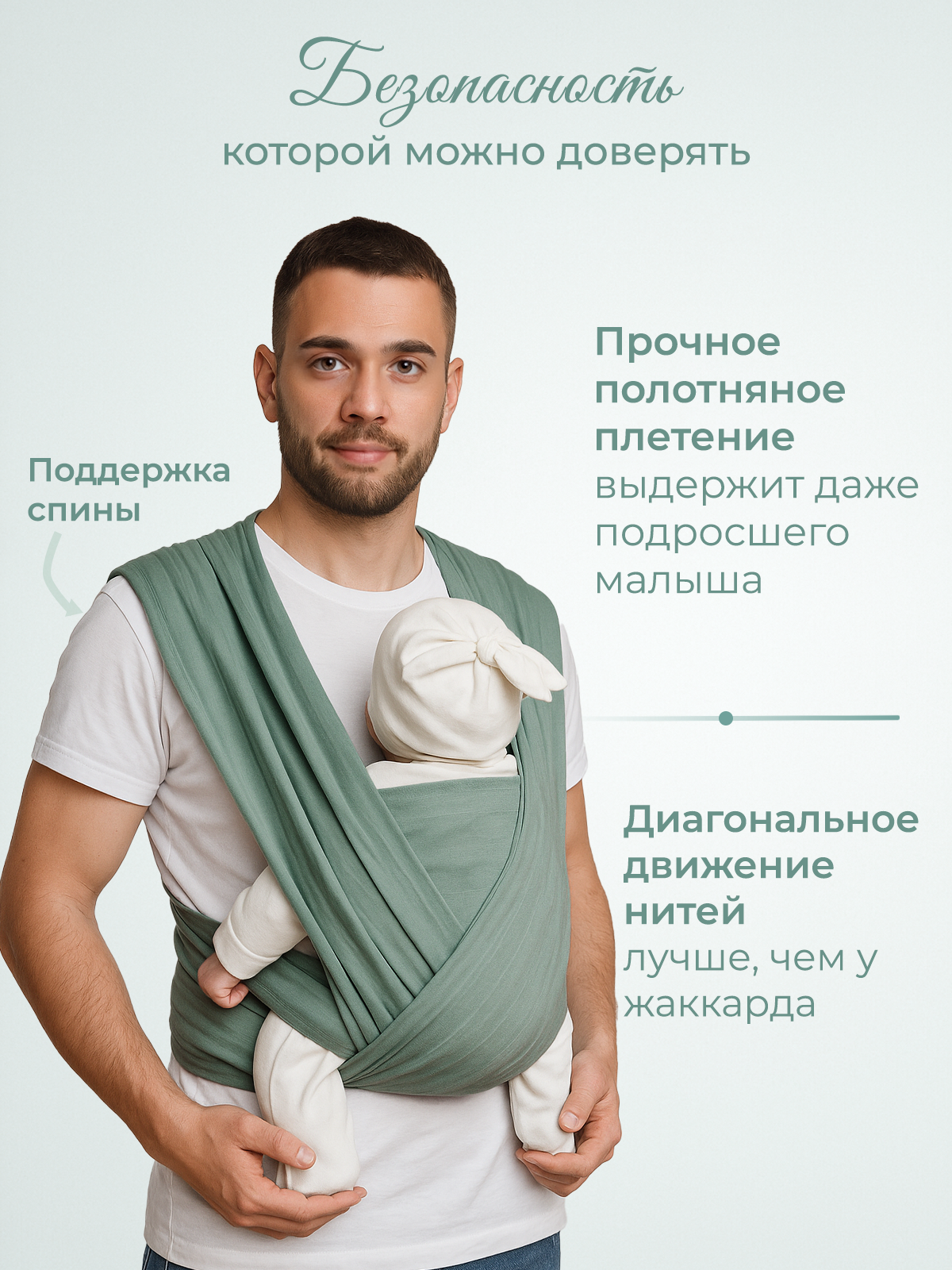 Слинг-шарф inlovery хлопок пыльная мята - фото 5