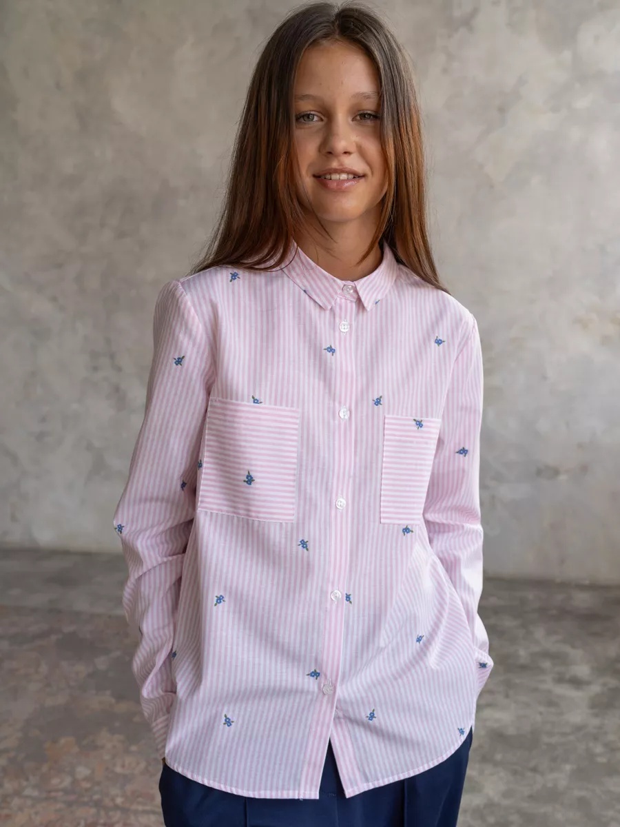 Рубашка TForma MD8188_розовая_полоска - фото 1