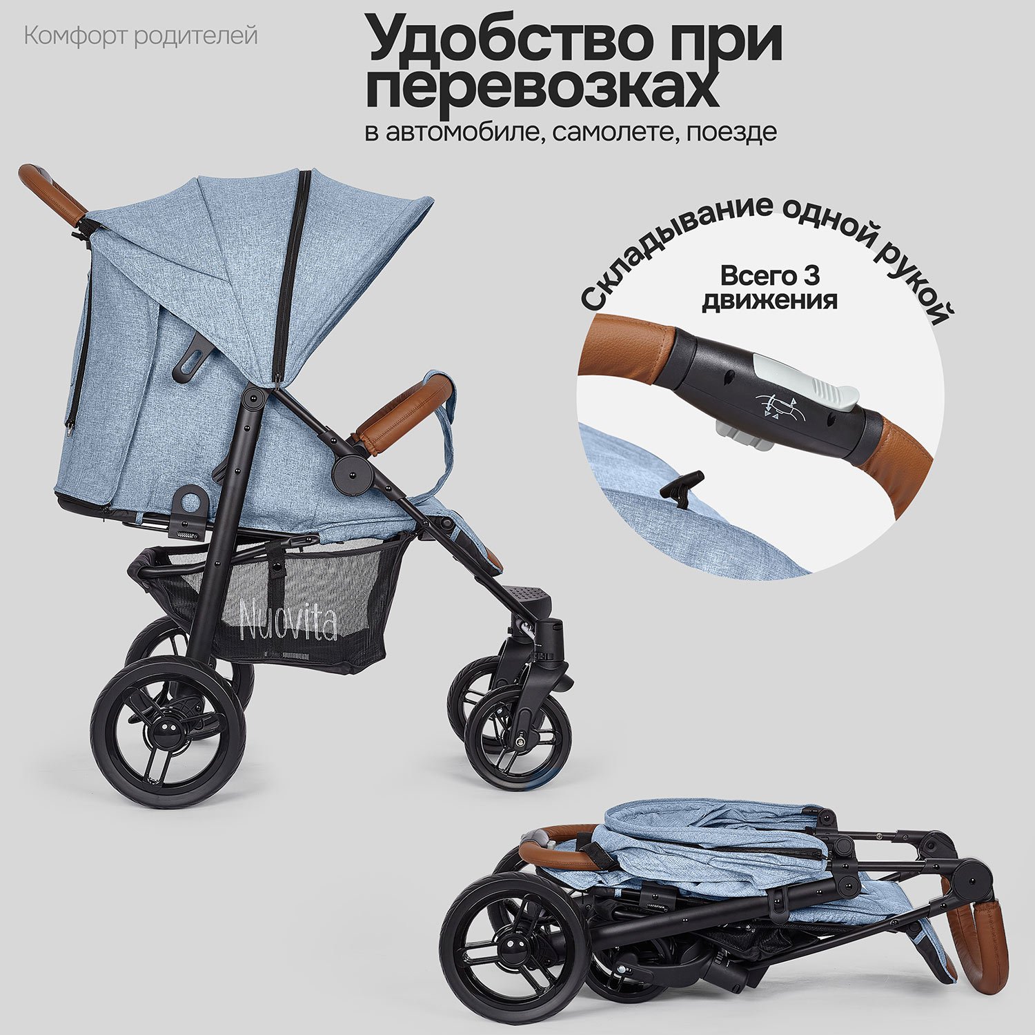 Коляска прогулочная Nuovita Corso голубой - фото 9