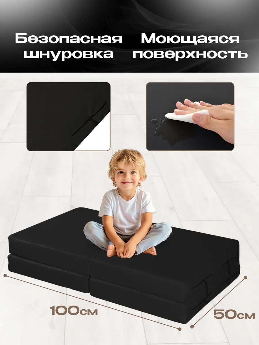 Мат спортивный KMS sport № 11 (100 х 100 х 10) складной 4 сложения чёрный - фото 3
