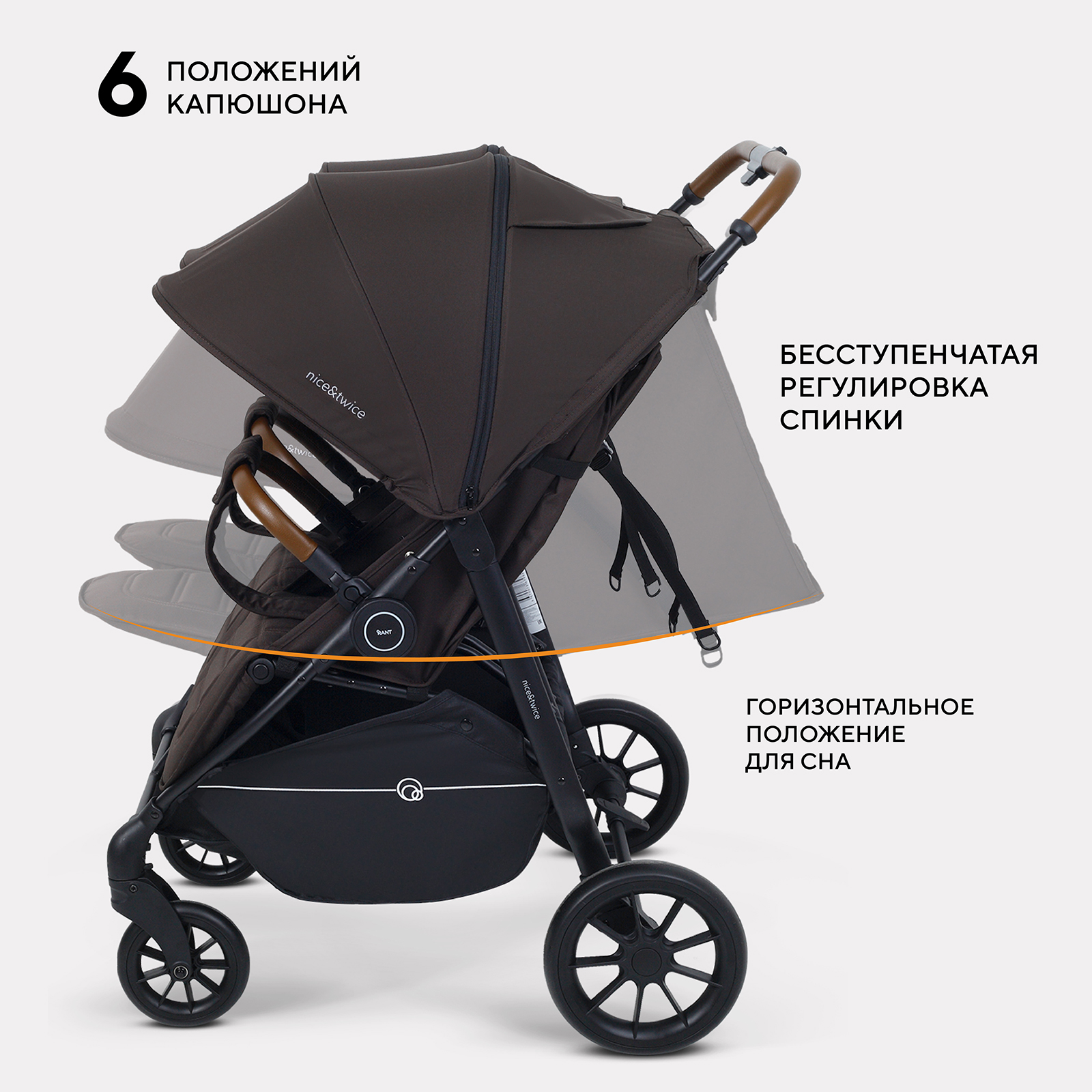 Коляска прогулочная для двойни Rant Twinny, chocolate коричневый - фото 4