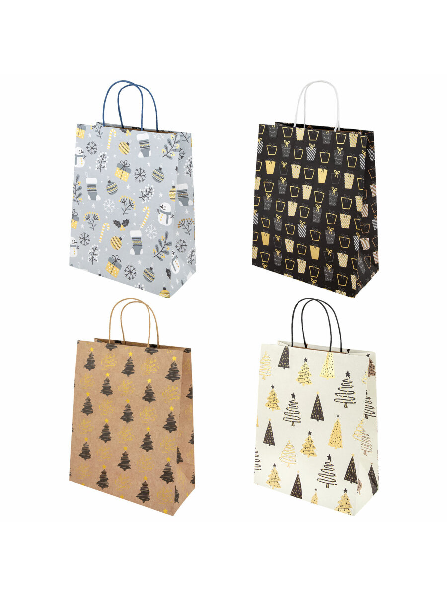 Пакеты новогодние подарочные Золотая сказка набор 4 штуки Kraft Large - фото 2