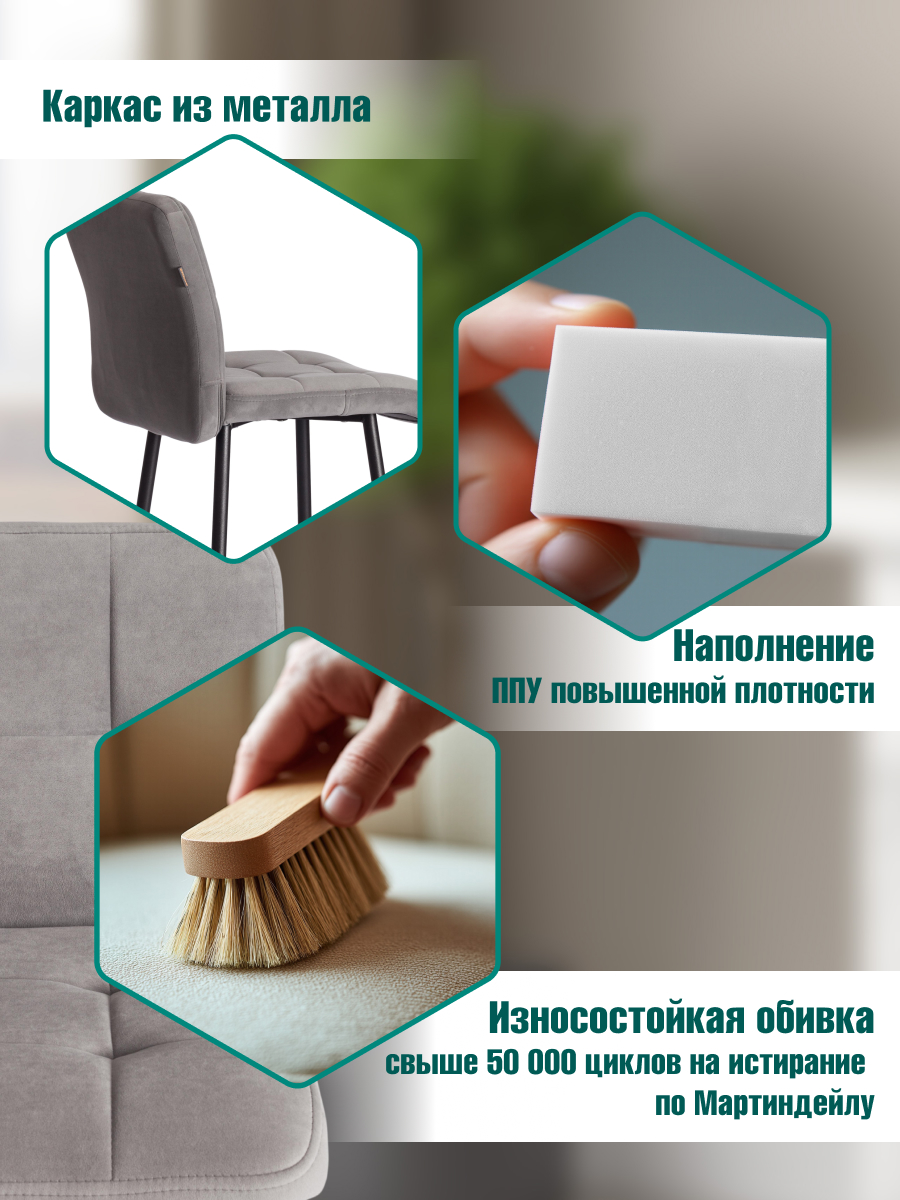 Стул TETCHAIR велюр, серый - фото 2