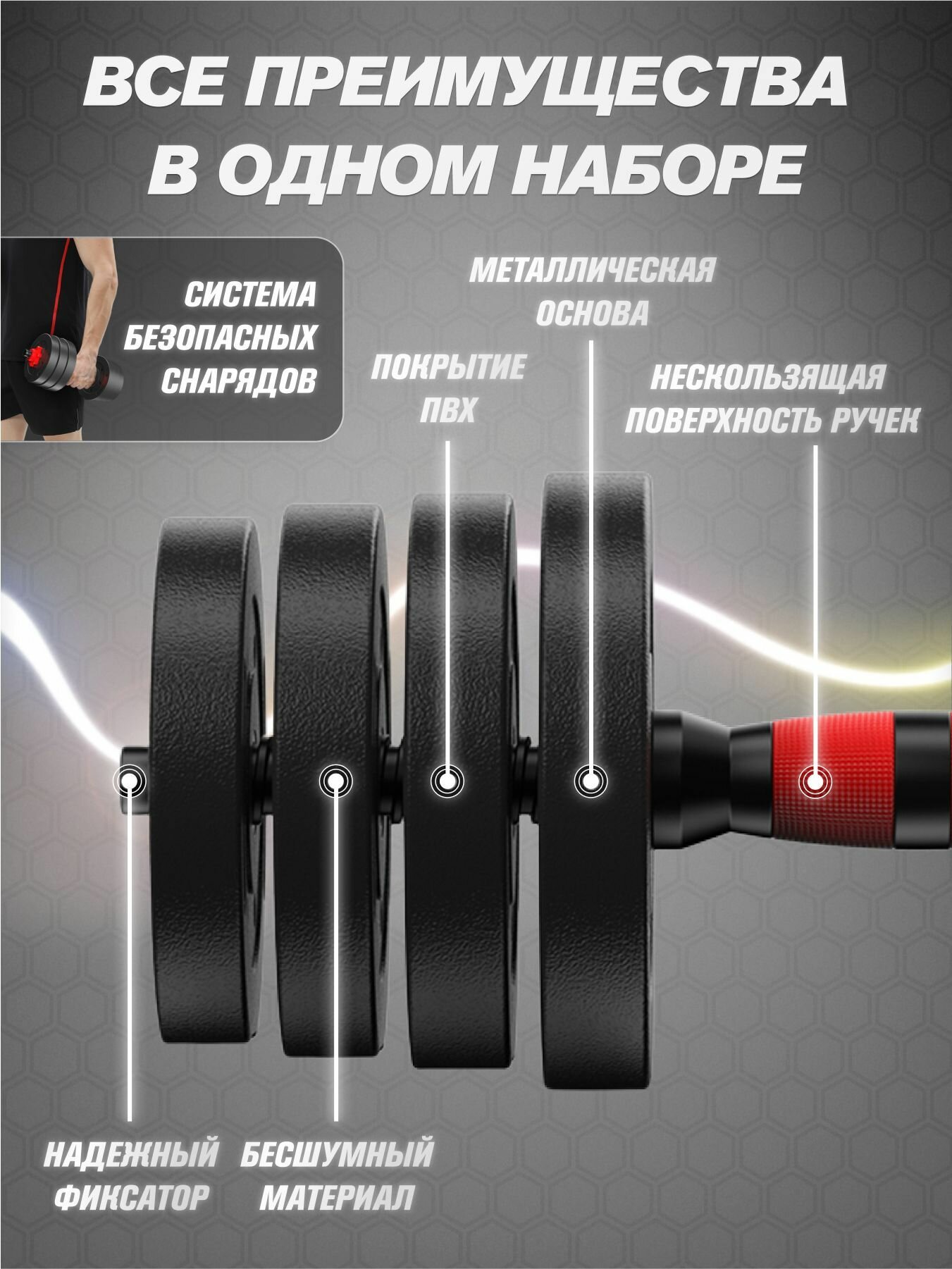 Набор блинов с грифом БлинДаГриф Гантель 10кг 2шт - фото 4