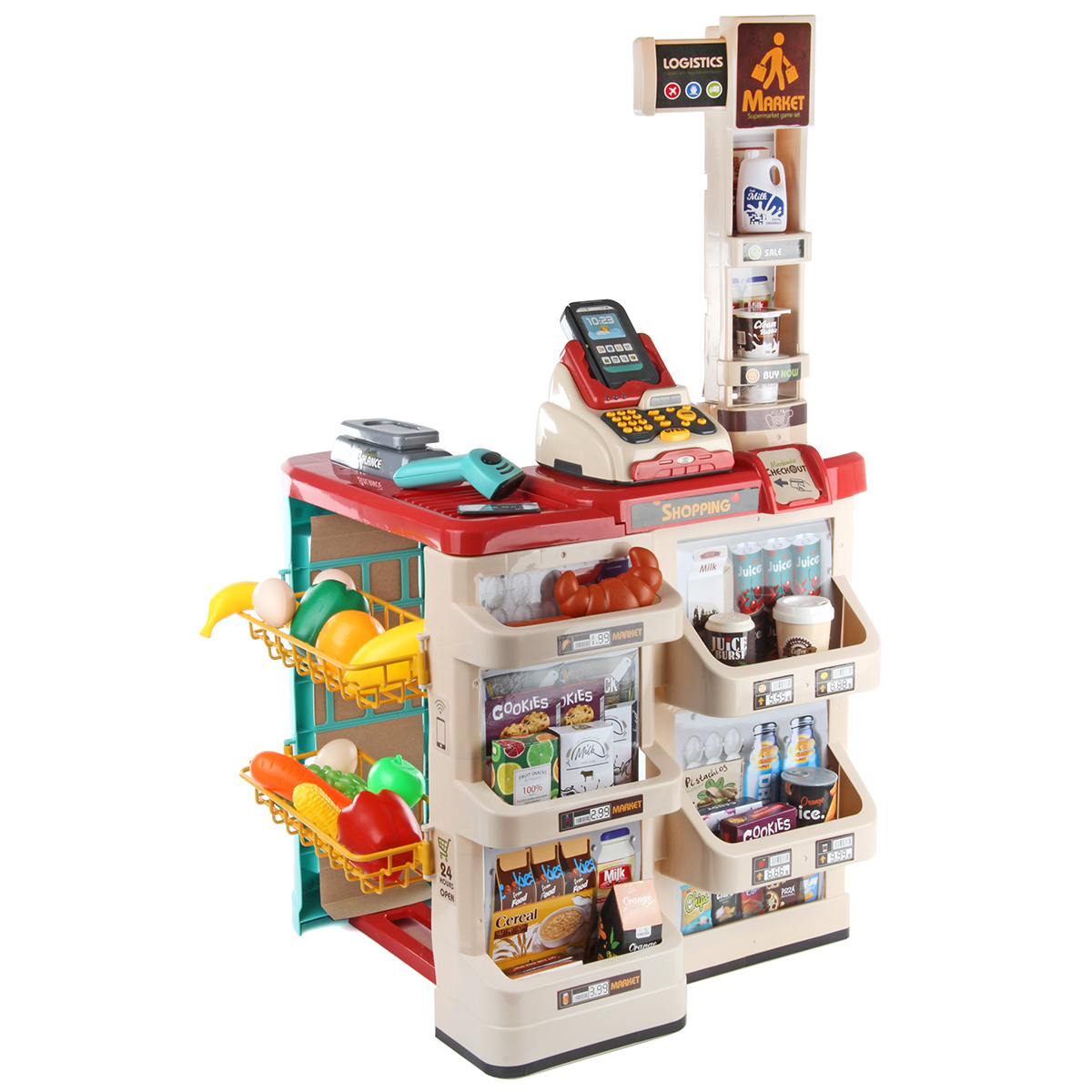 Игровой набор Veld Co тележки и корзинки, прилавок, касса, продукты - фото 13