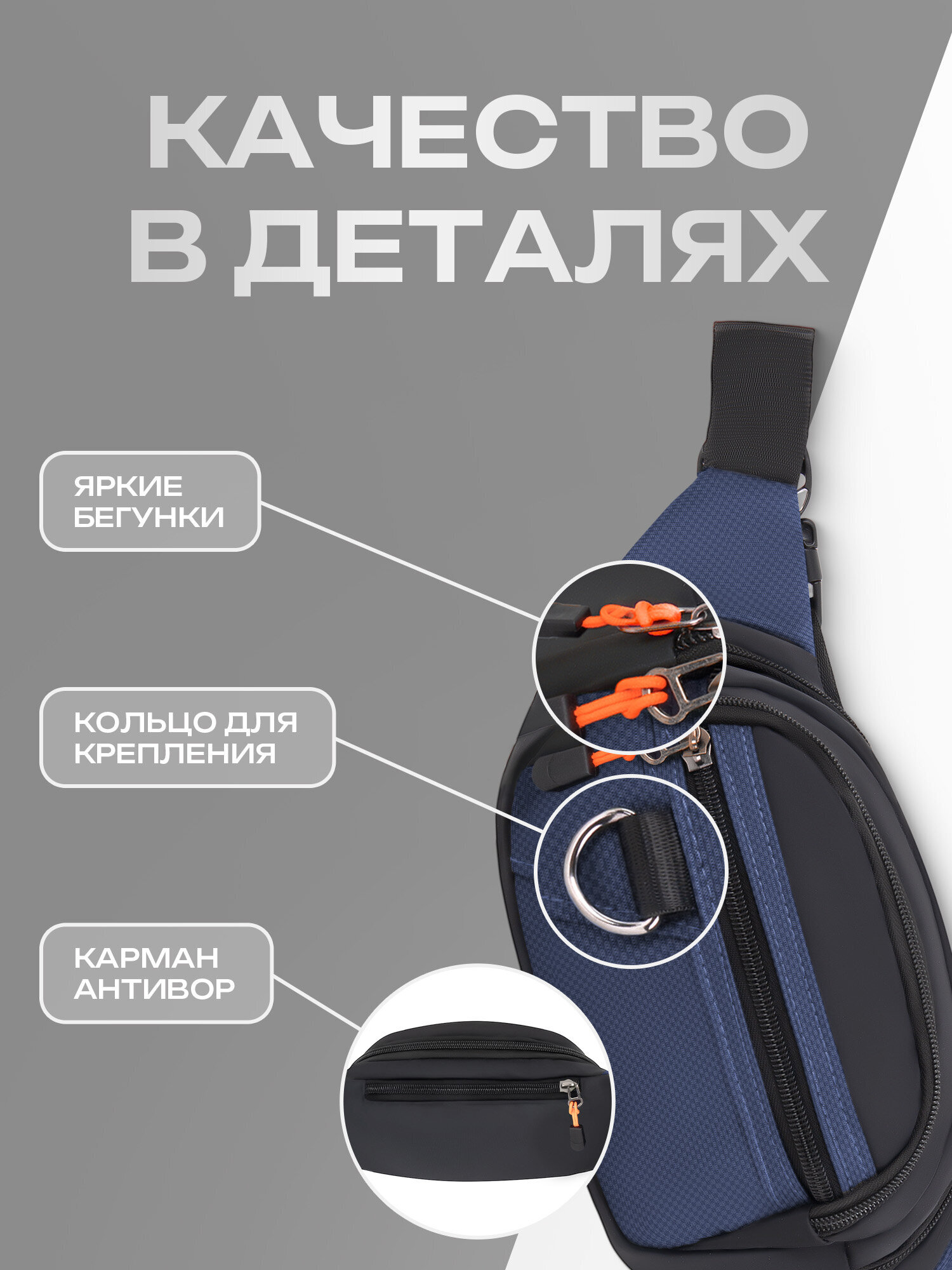 Сумка HEIKKI синий/оранжевый поясная - фото 4