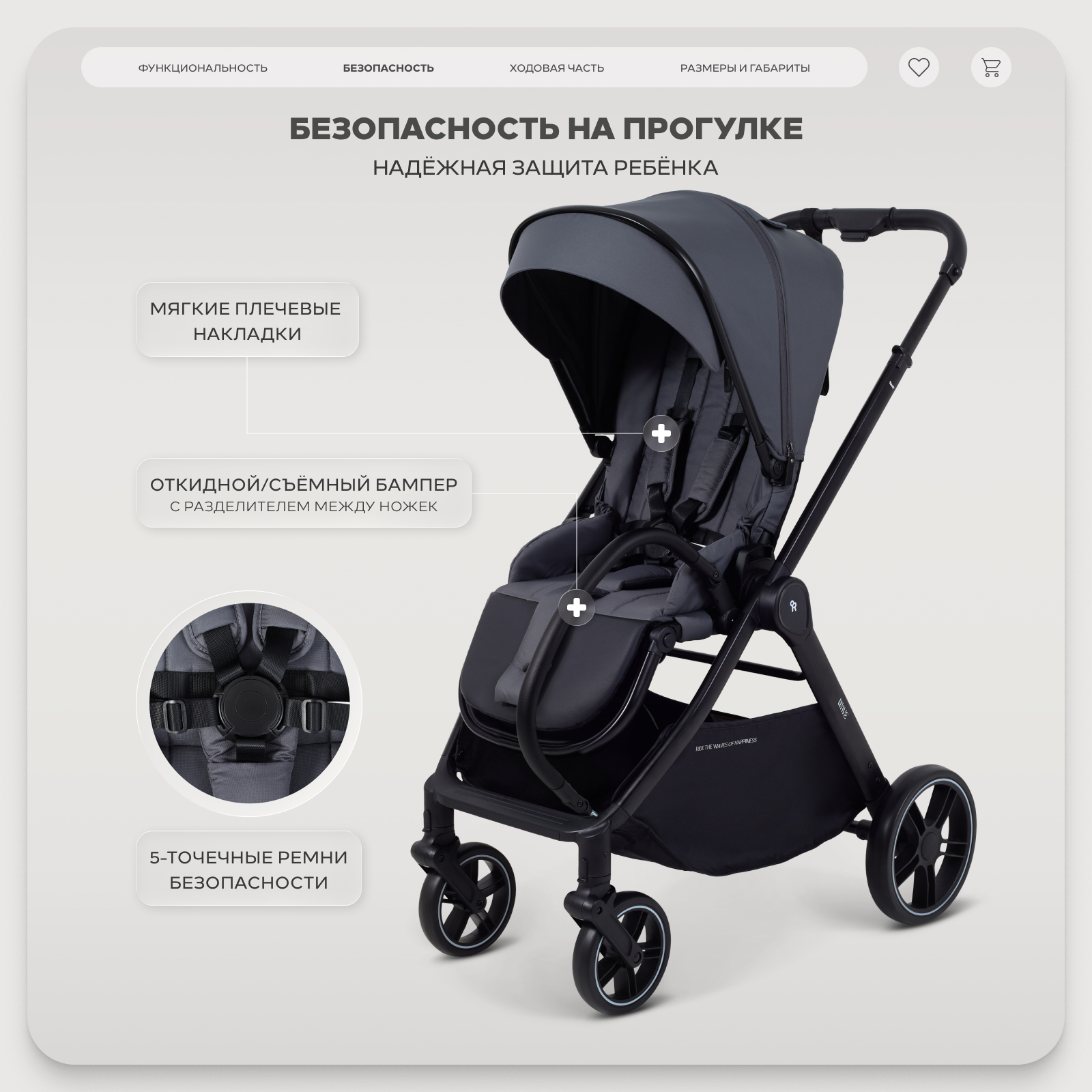 Коляска прогулочная Rant Basic Wave серый - фото 8