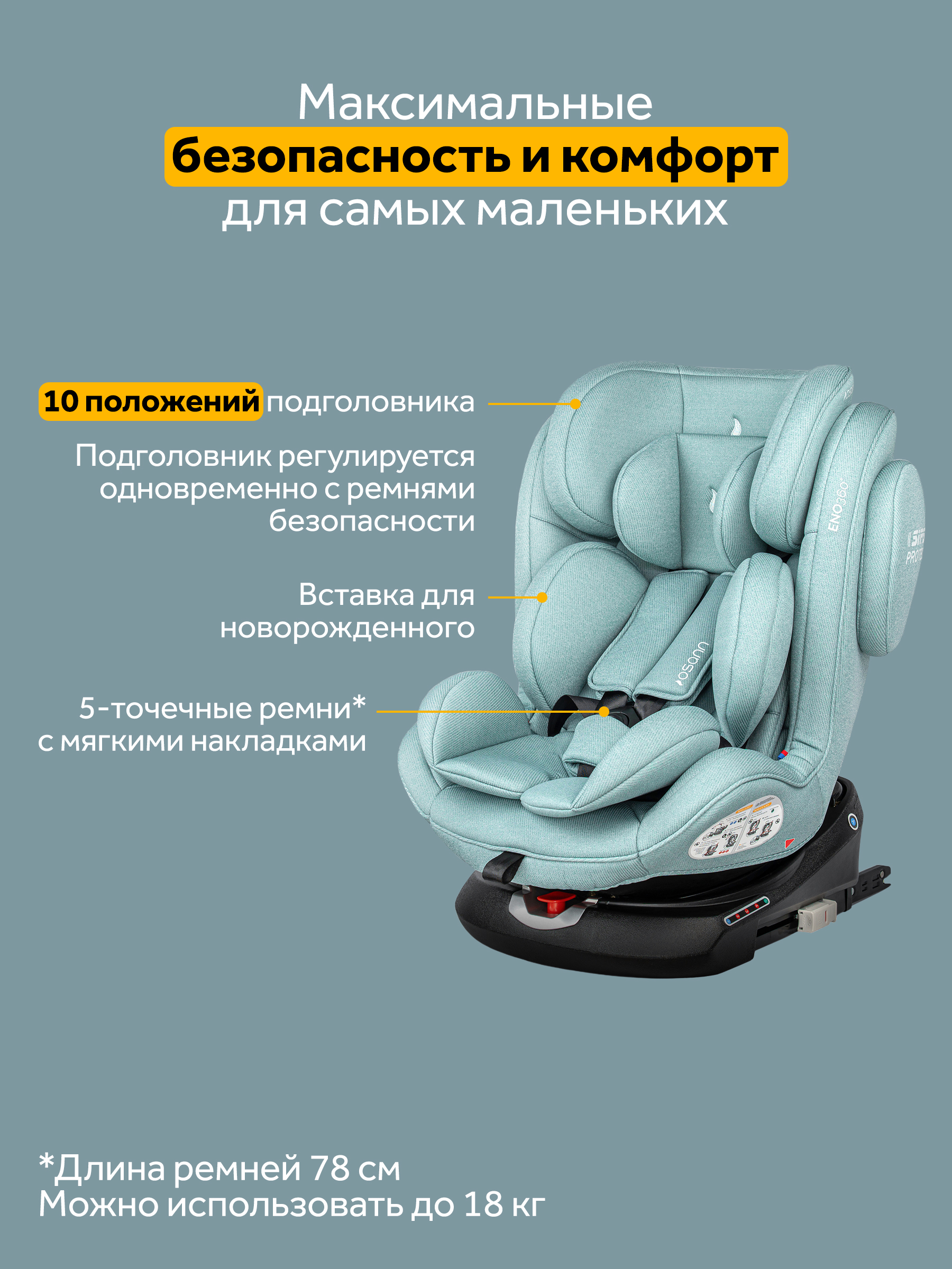 Автокресло Osann Eno 360 Sky 0-36 кг Isofix 0+/1/2/3 (0-36 кг) бирюзовый - фото 9