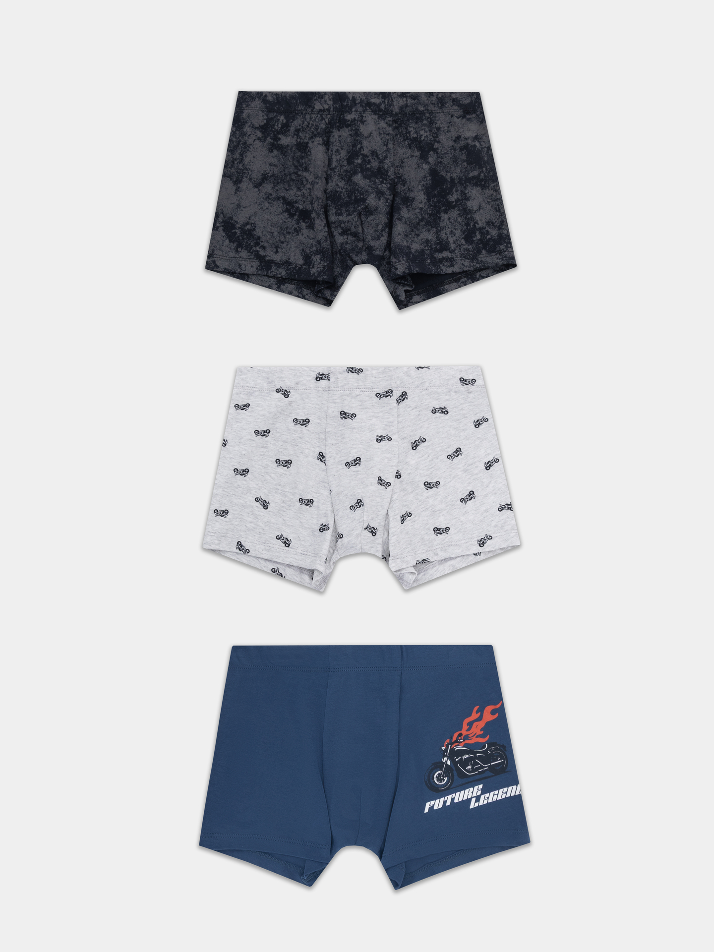 Трусы 3 шт Mark Formelle (Марк Формэль) 413352-3/синий +мотоциклы на св.сером меланже +варка на черном - фото 1