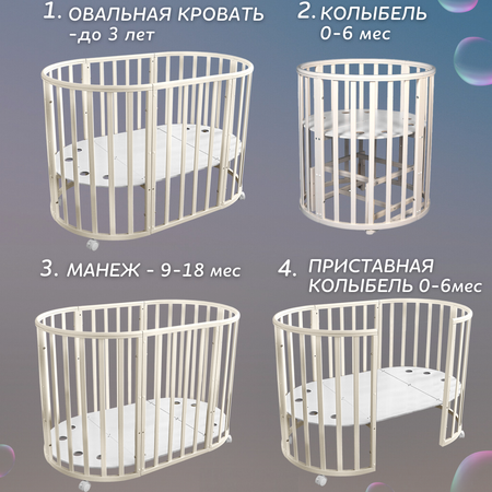 Детская кроватка Азбука Кроваток овальная, поперечный маятник (серый)