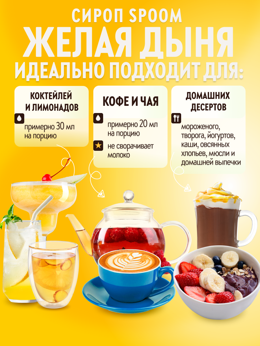 Сироп SPOOM Дыня желтая 1л для кофе коктейлей и десертов - фото 3