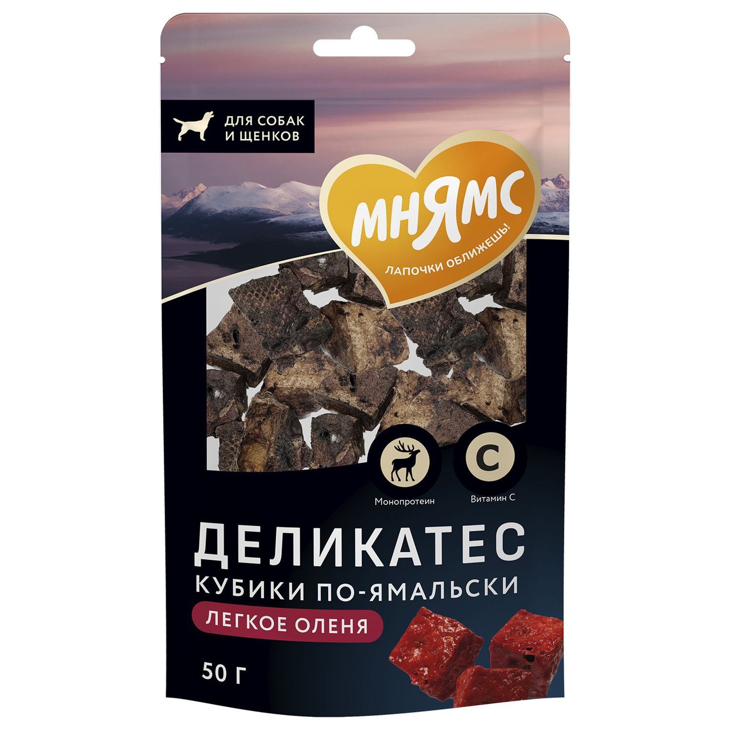 Лакомство для собак Мнямс Деликатес Кубики по-ямальски из легкого северного оленя 30г - фото 1
