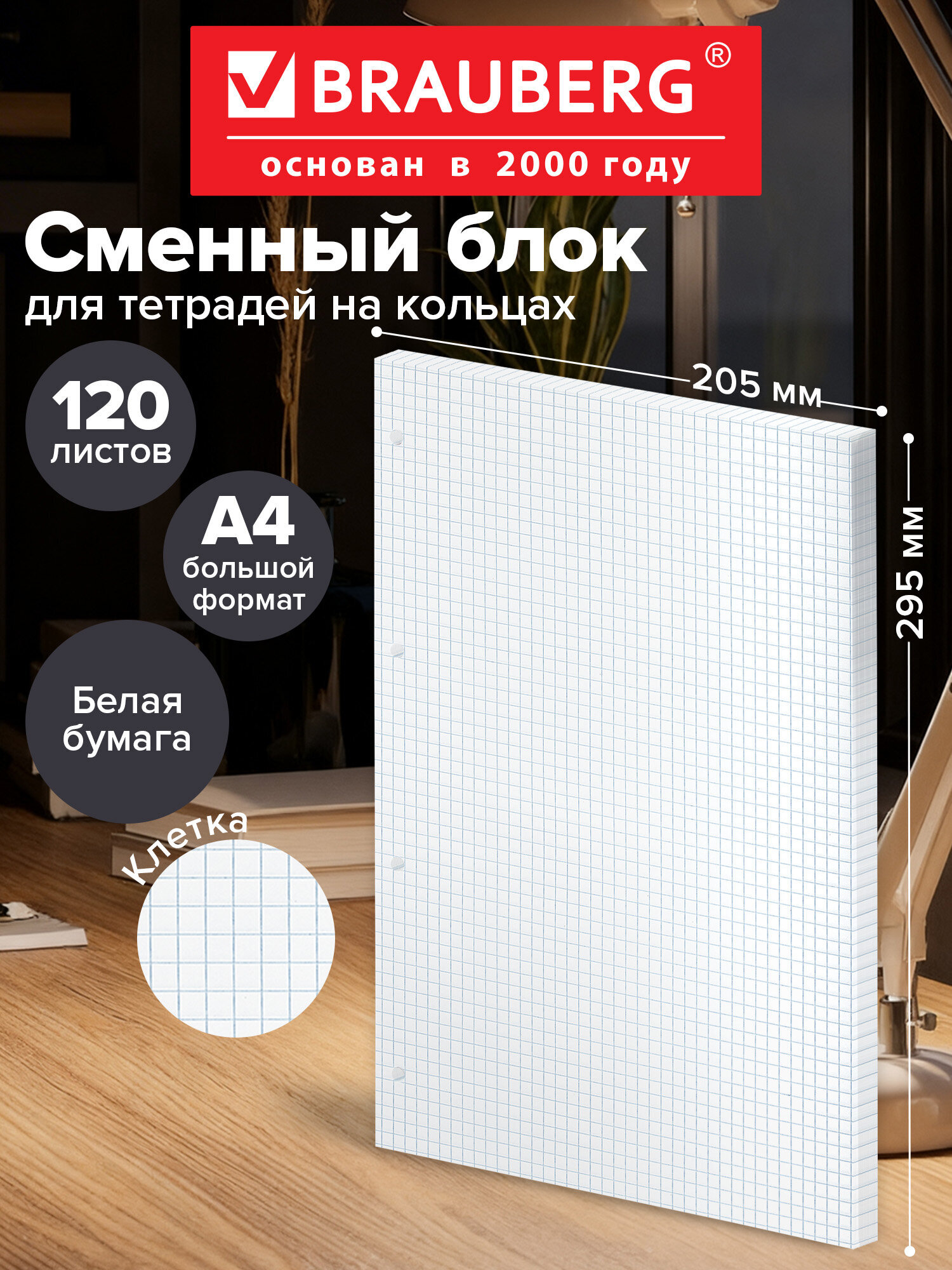 Сменный блок Brauberg клетка 120 лист. - фото 1