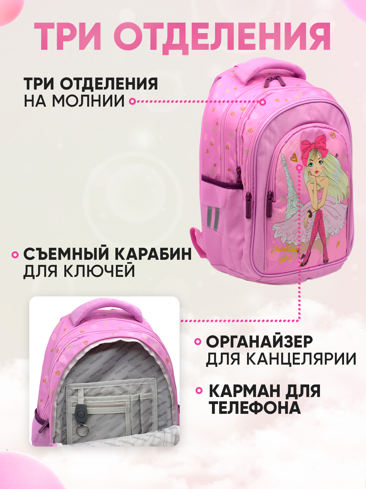 Ранец ПАНДАРОГ Розовая принцесса - фото 3