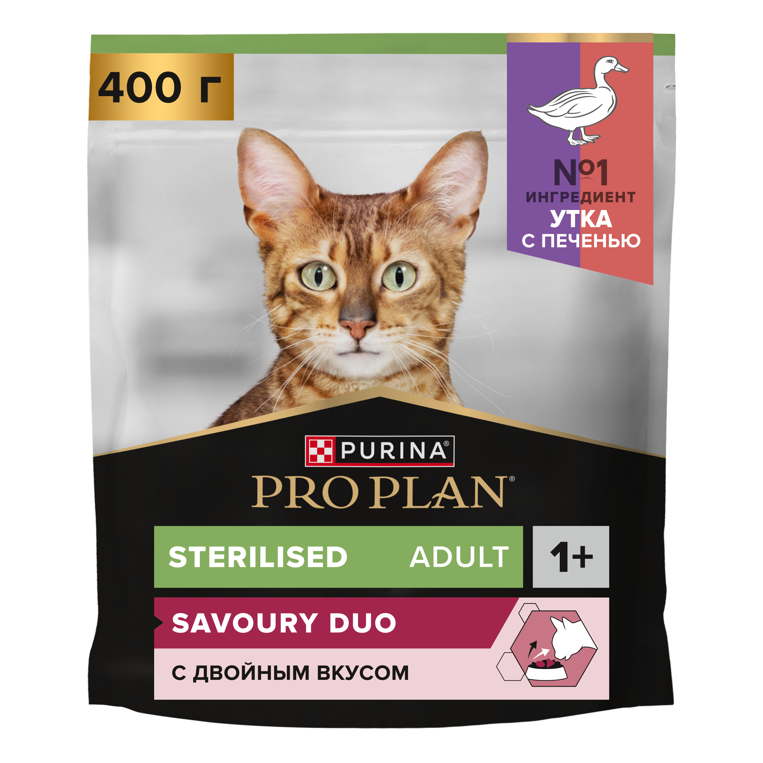 Корм сухой для кошек PRO PLAN SAVOURY DUO 400г с уткой и печенью для стерилизованных - фото 1