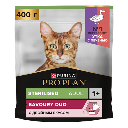 Корм сухой для кошек PRO PLAN SAVOURY DUO 400г с уткой и печенью для стерилизованных
