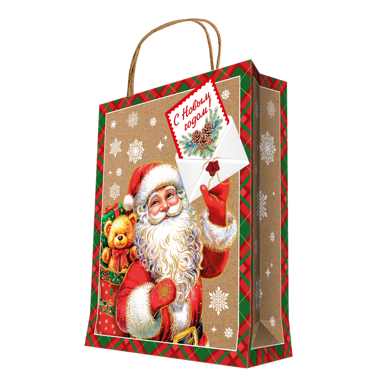Пакет подарочный новогодний Феникс-Презент Заветное письмо из крафт-бумаги 18*23*10см - фото 1