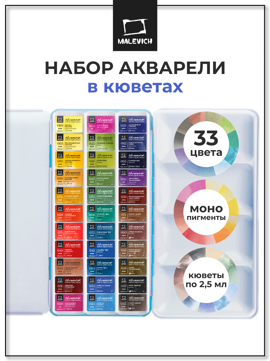 Краски акварель Малевичъ 33 цв. - фото 1