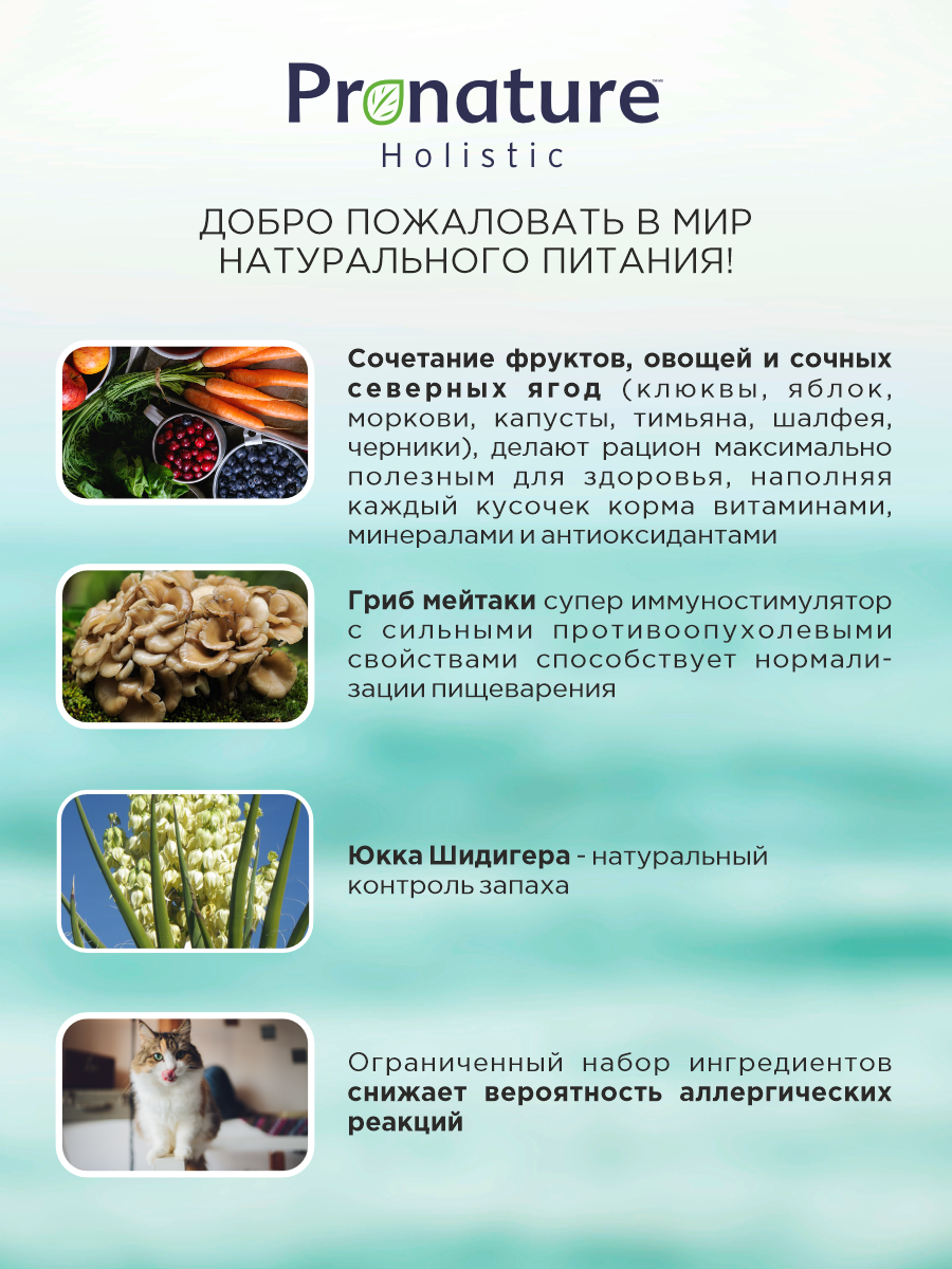 Корм для кошек сухой Pronature Holistic Nordic Grain Free беззерновой на индейке 2кг - фото 3