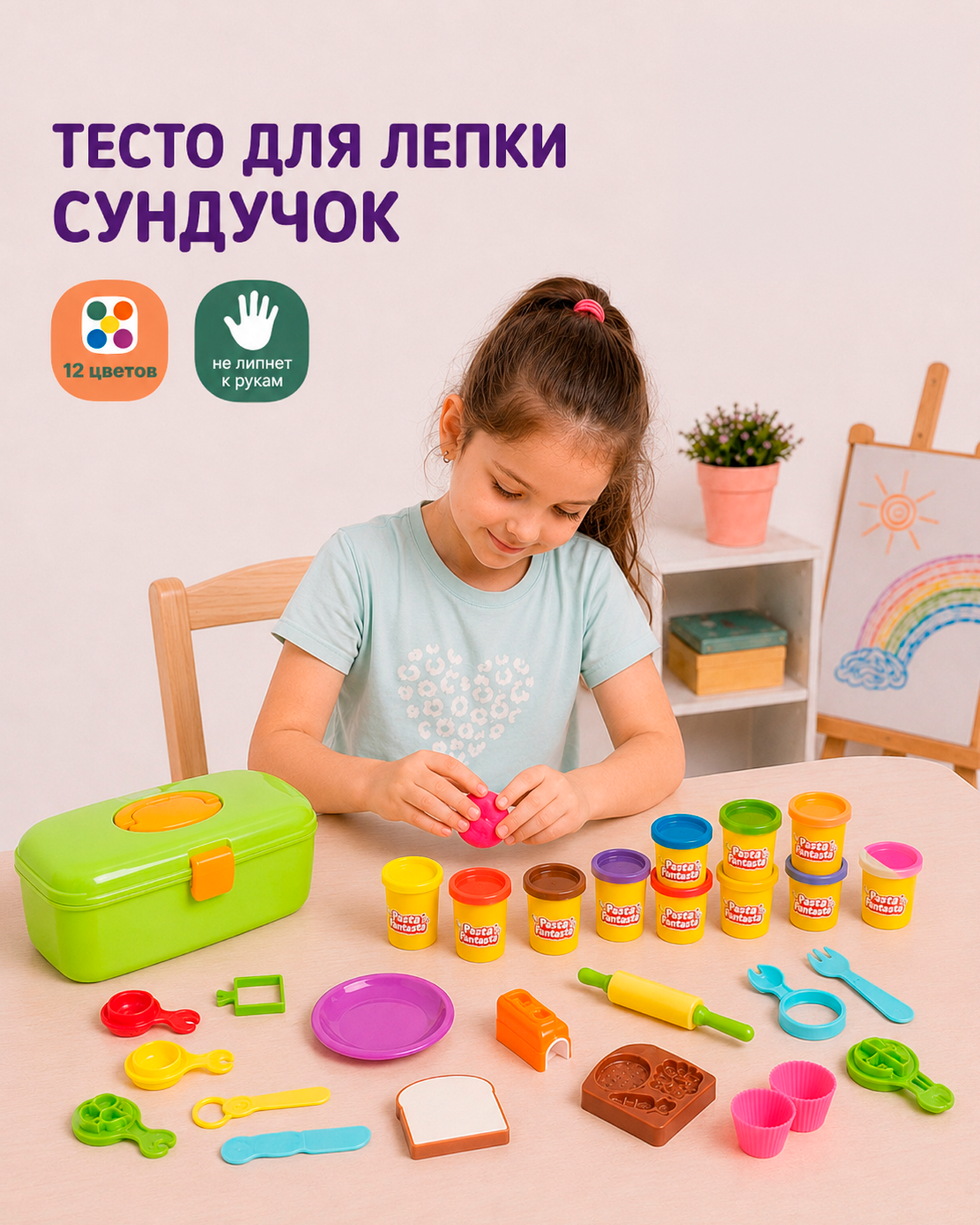 Изображение товара Набор для лепки Attivio Сундучок 12 цветов пластилина с инструментами Изображение товара Набор для лепки Attivio Сундучок 12 цветов пластилина с инструментами