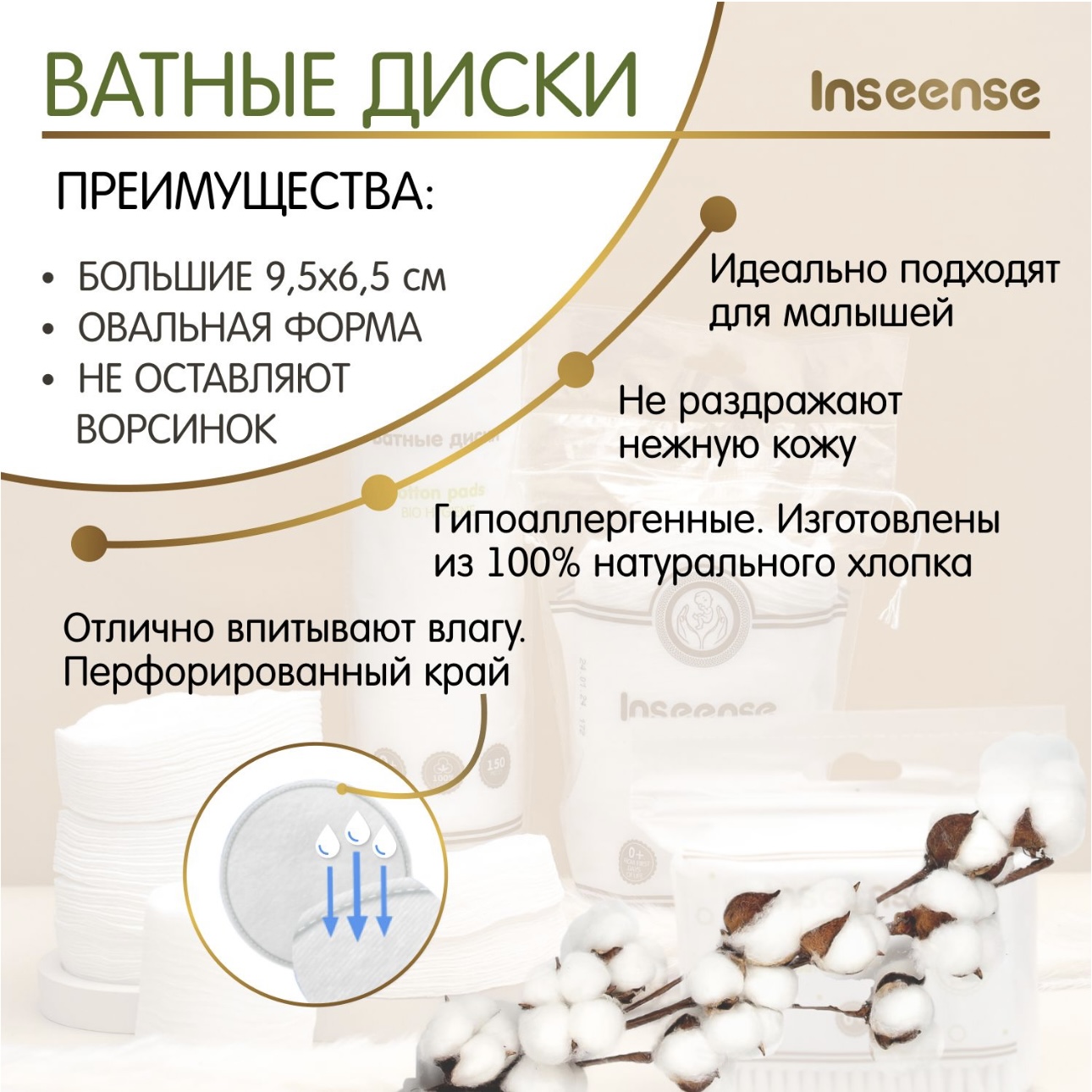 Ватные диски INSEENSE 900 шт. - фото 3