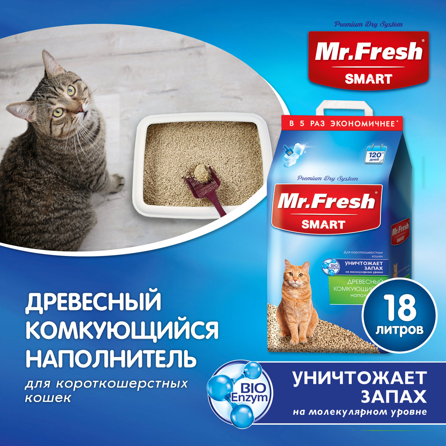 Наполнитель для кошек Mr.Fresh Smart короткошерстных 18л - фото 3