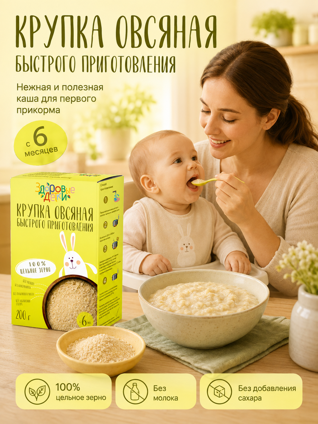 Кашка овсяная мелкого помола Здоровые детки безмолочная с 6 месяцев 200гр. - фото 5