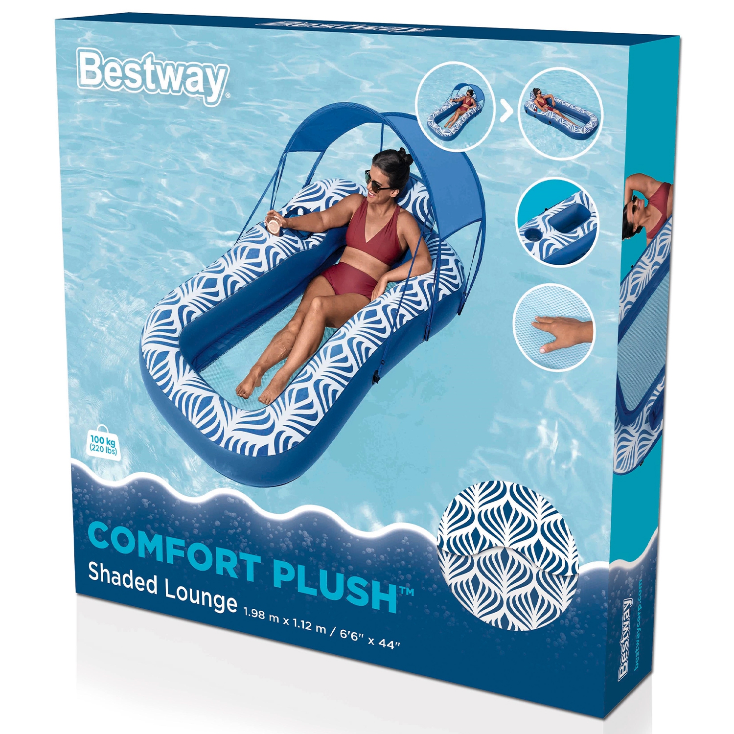 Шезлонг для отдыха Bestway Синий 198х112 см с навесом - фото 8