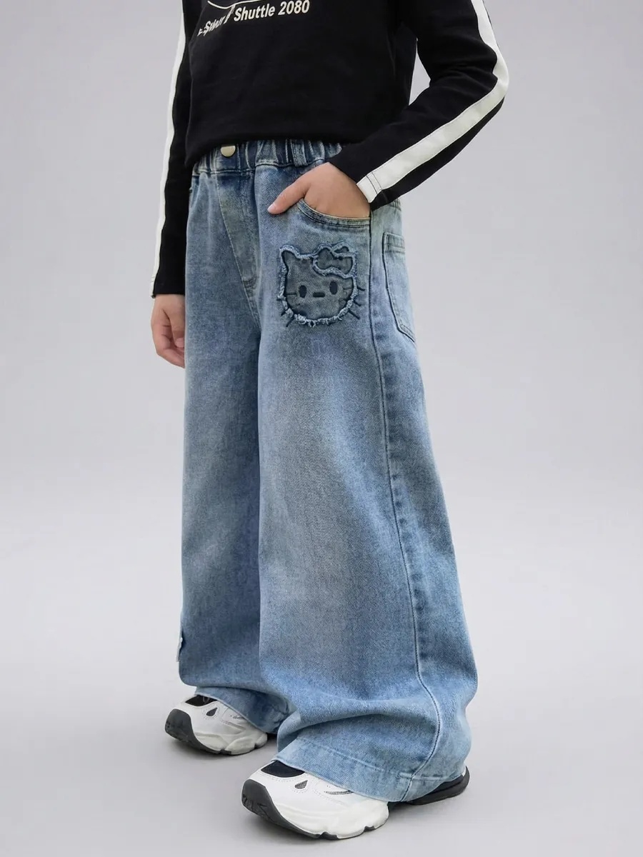 Джинсы iUkoworld Джинсы палаццо детские широкие на резинке - фото 1