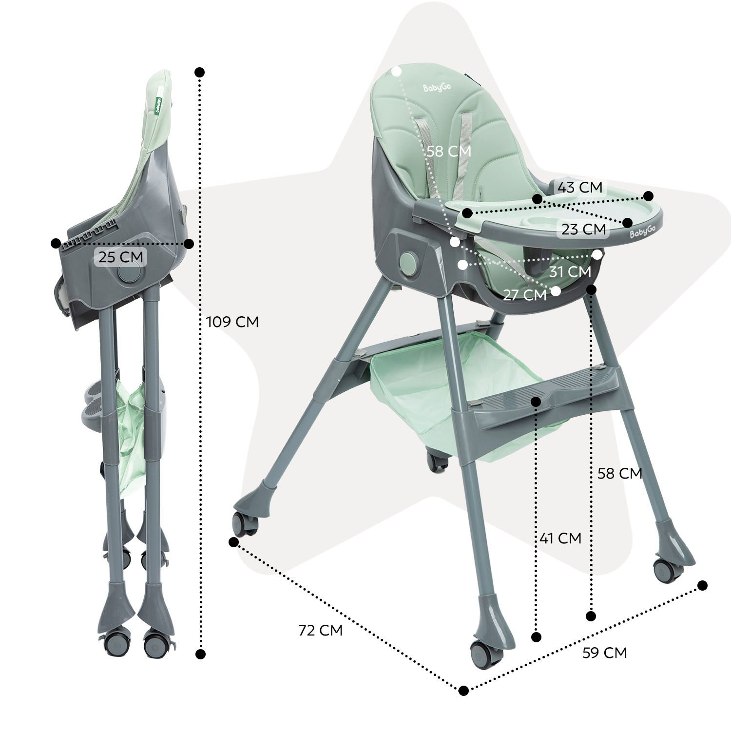Стульчик для кормления BabyGo Bueno New зеленый - фото 12