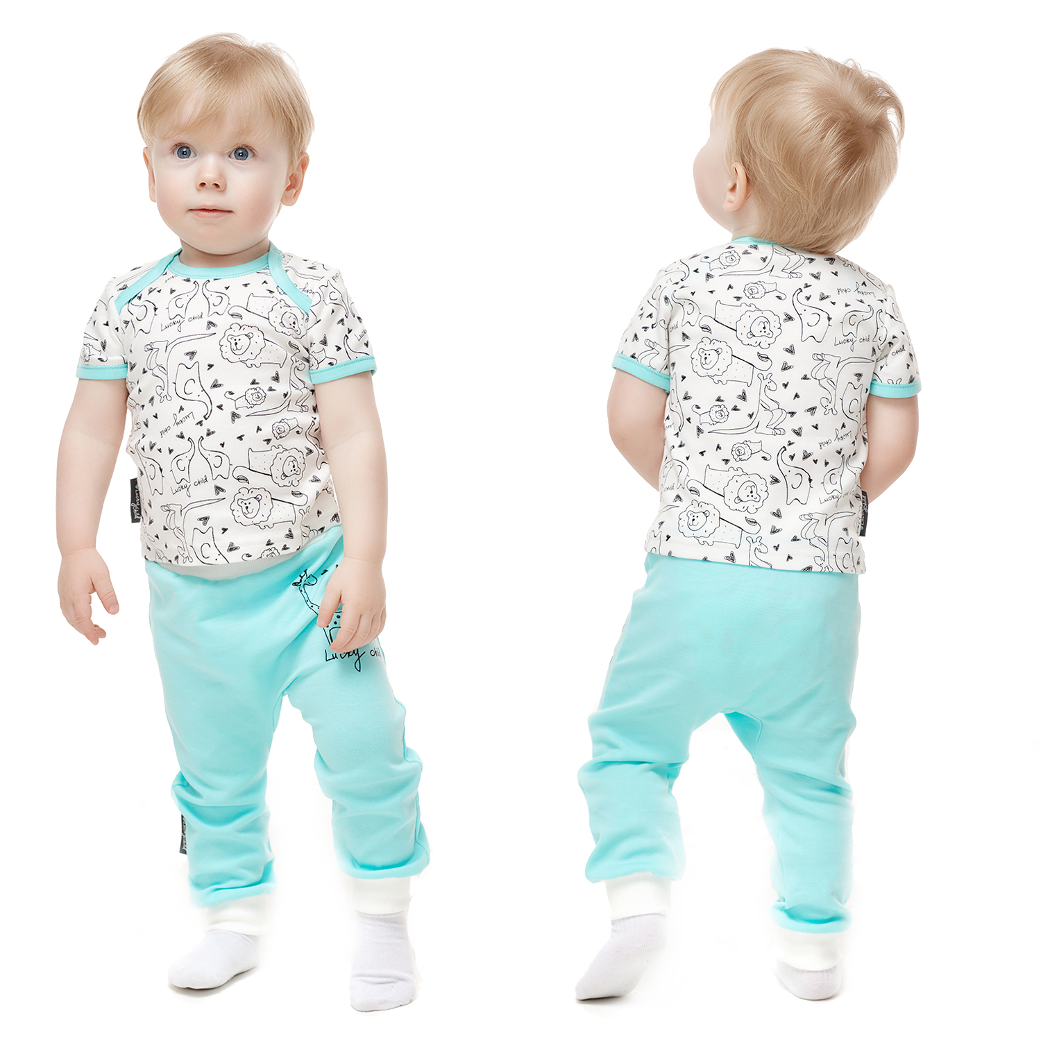 Футболка 3 шт Lucky Child 30-128/2-12/набивной/мятный - фото 7