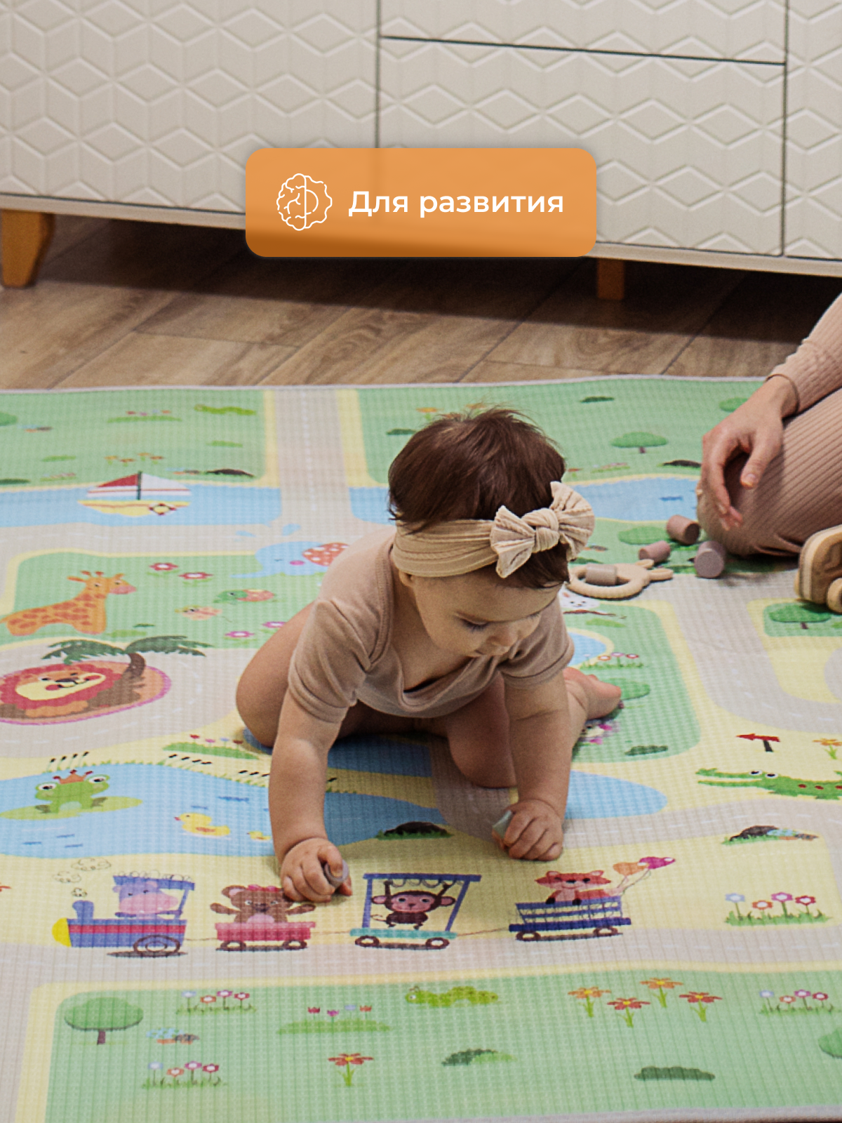Развивающий коврик детский Mamagoods для ползания складной двусторонний игровой 145 x 180 см Космос и Жирафы - фото 13