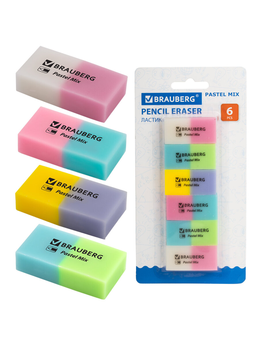 Ластик Brauberg Pastel Mix 6 шт. - фото 5