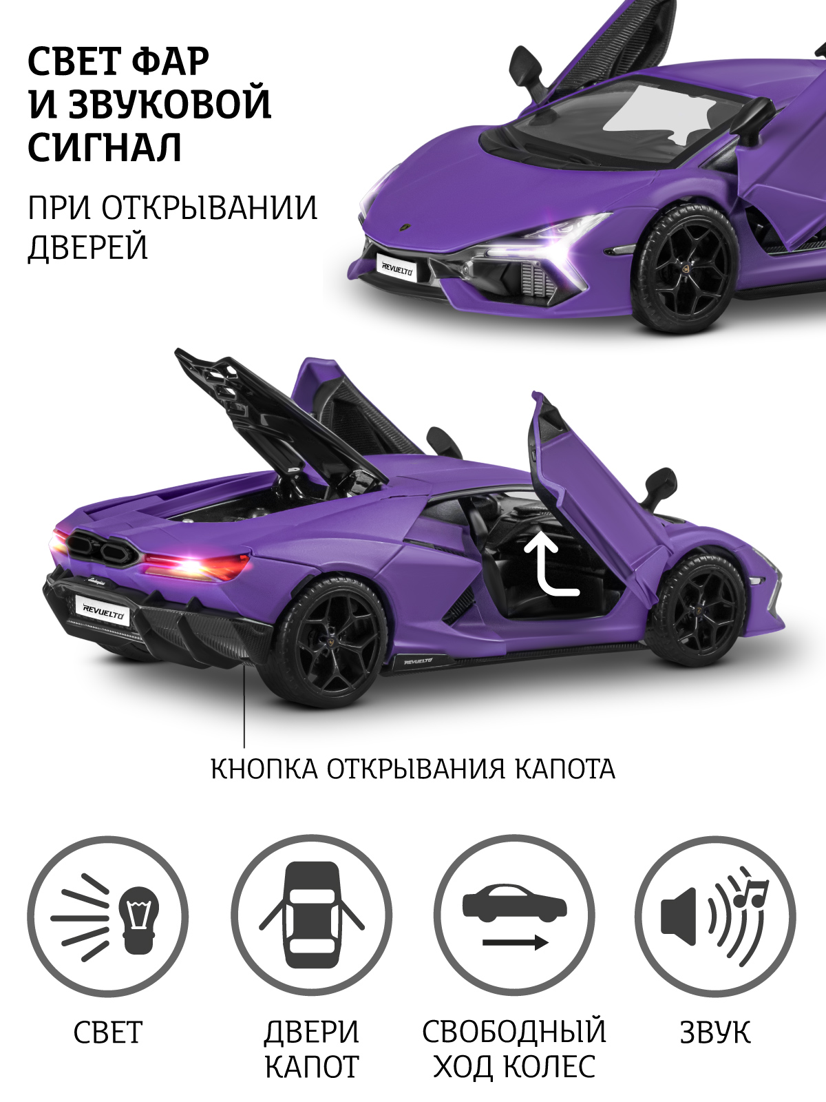 Автомобиль АВТОпанорама Lamborghini Revuelto 1:24 JB1251761 - фото 3