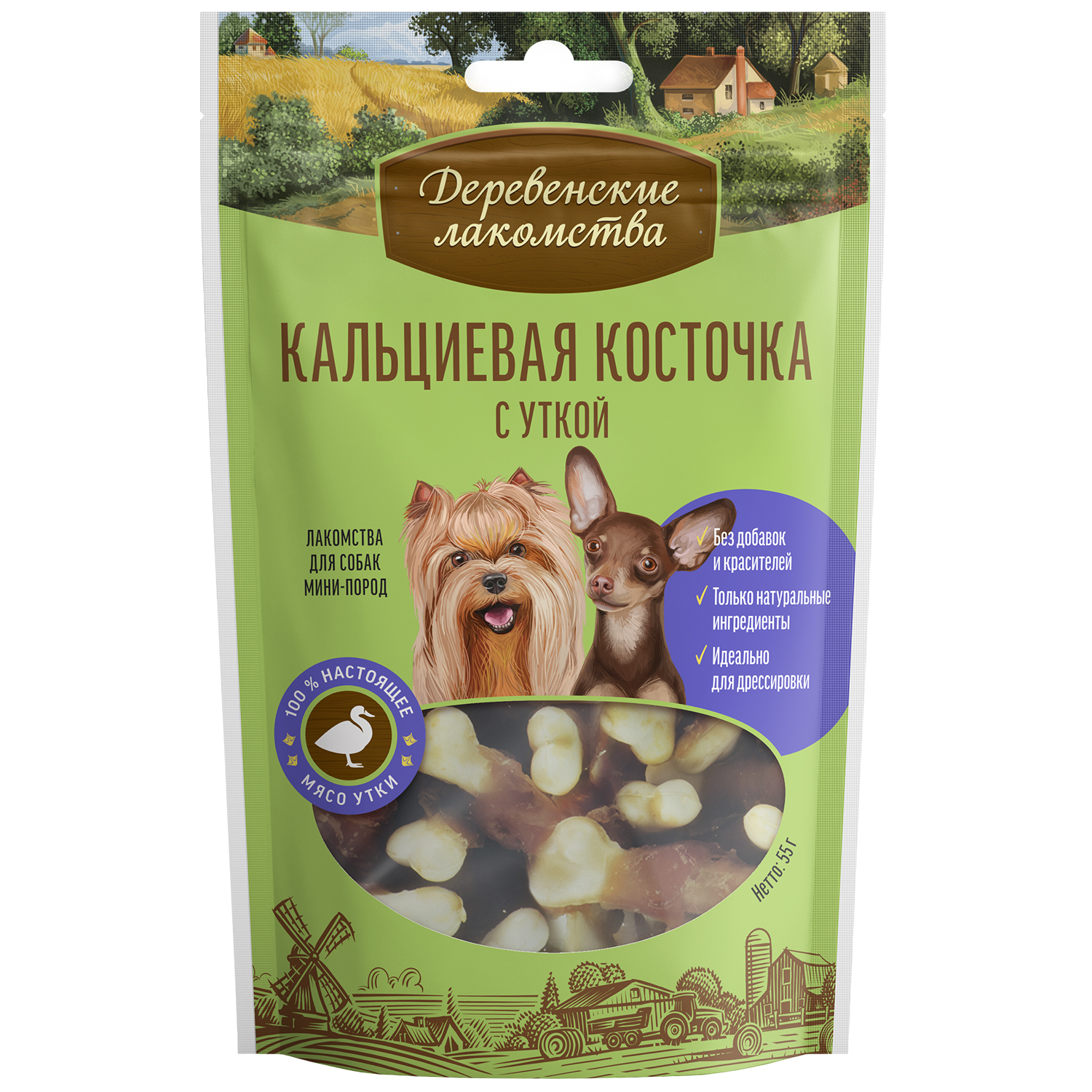 Лакомство для собак Деревенские лакомства мини пород Косточка кальций утка 55г - фото 1