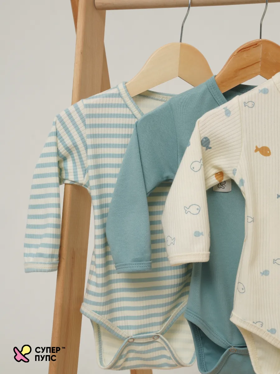 Боди 3 шт Супер Пупс нбр/3пр/бд/зап/голубыерыбки - фото 22