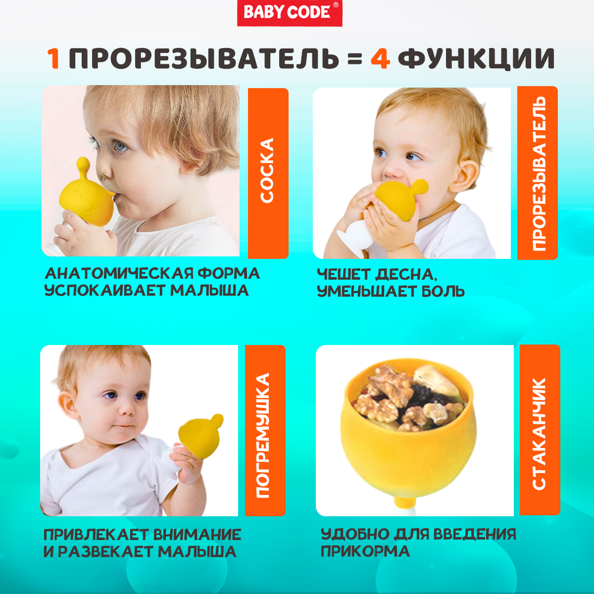 Прорезыватель Baby Code грибочек банан виноград - фото 7