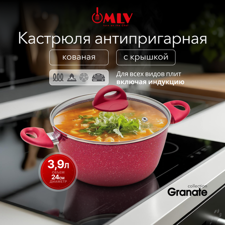 Кастрюля для индукционных плит с крышкой Moulin Villa Granate 3,9 литра