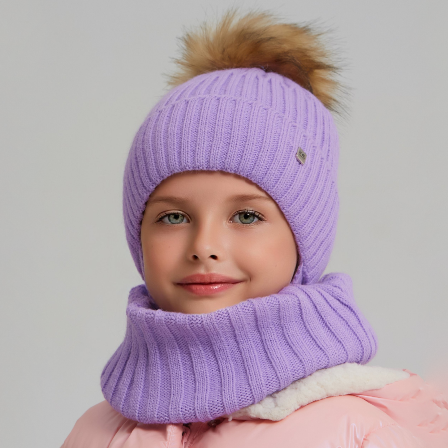 Шапка и снуд KUBRIO KU-H-112-FurPomREB-lilac - фото 6