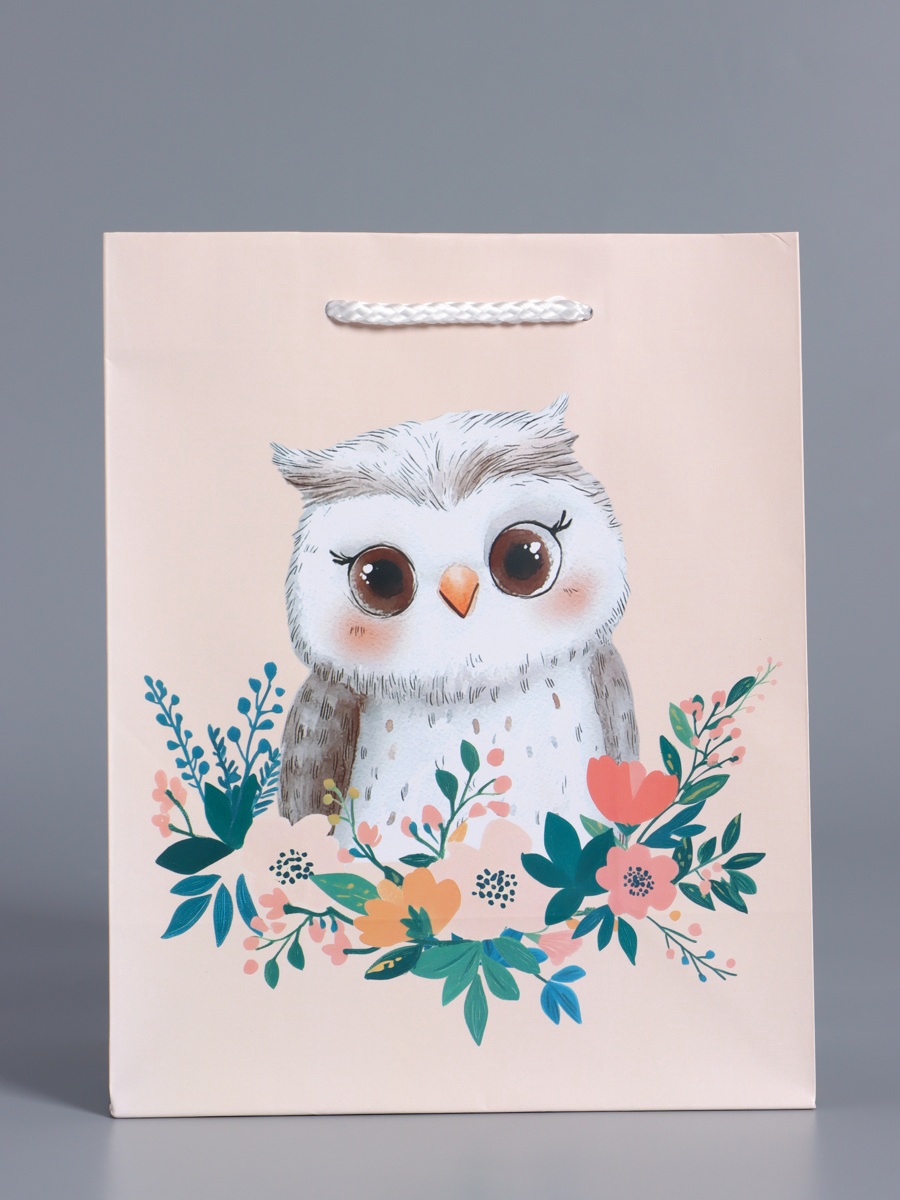 Пакет подарочный Арт и Дизайн Мудрая совушка бежевый - бирюзовый 18×22.3×10 см - фото 2