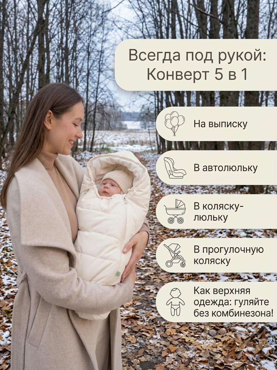 Конверт в коляску СОННЫЙ ГНОМИК Милки бежевый - фото 3