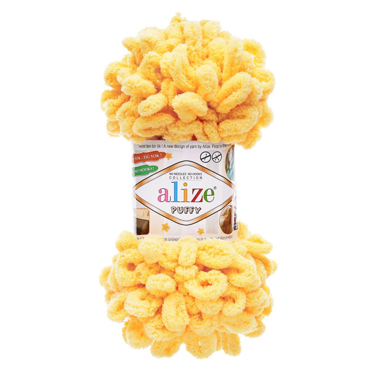 Пряжа для вязания Alize puffy 100 г 9 м микрополиэстер фантазийная плюшевая 509 желтый 5 мотков - фото 5